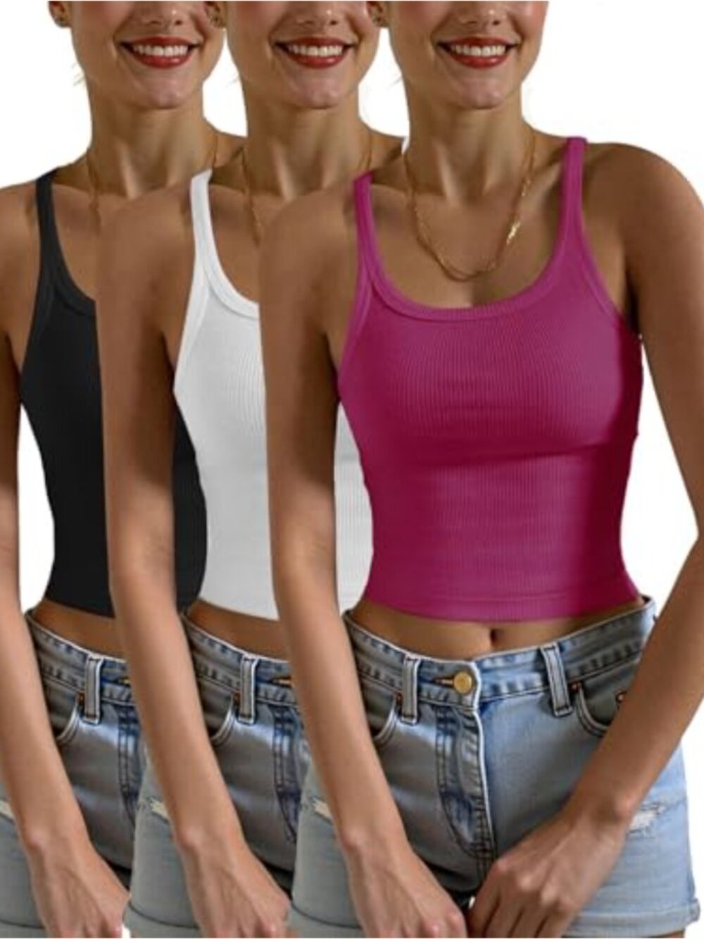 Ribbed Crop Tank Tops 3 Pack Sleeveless Spaghetti Strap